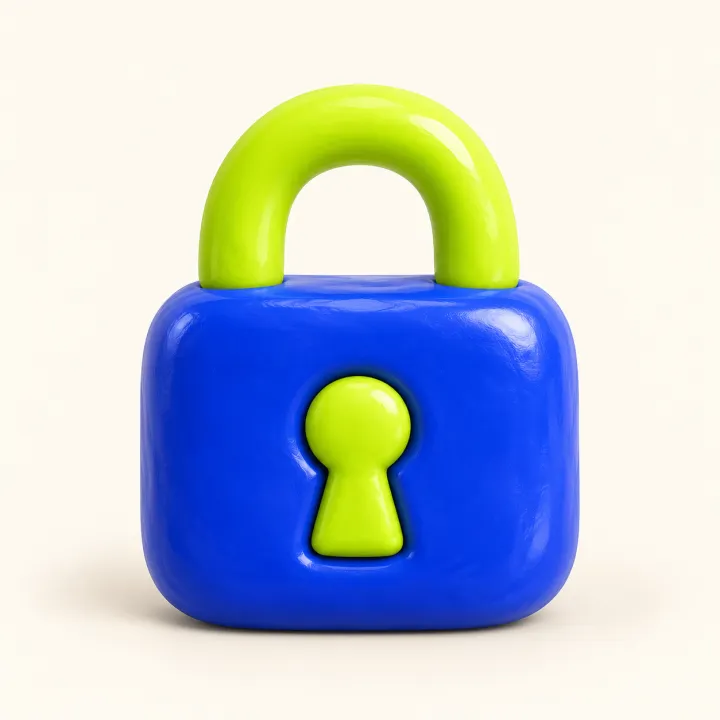 cute 3D clay icon, glossy blue and lime: a padlock