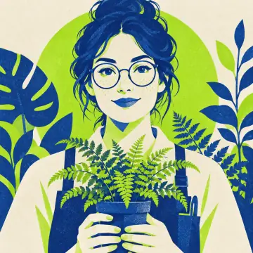 flat vector portrait: a botanist with a small potted fern