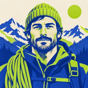 flat vector portrait: a mountain guide with a rope