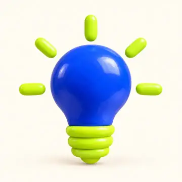 cute 3D clay icon, glossy blue and lime: a lightbulb