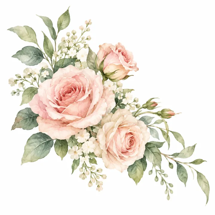 Clipart set — a corner bouquet of blush roses